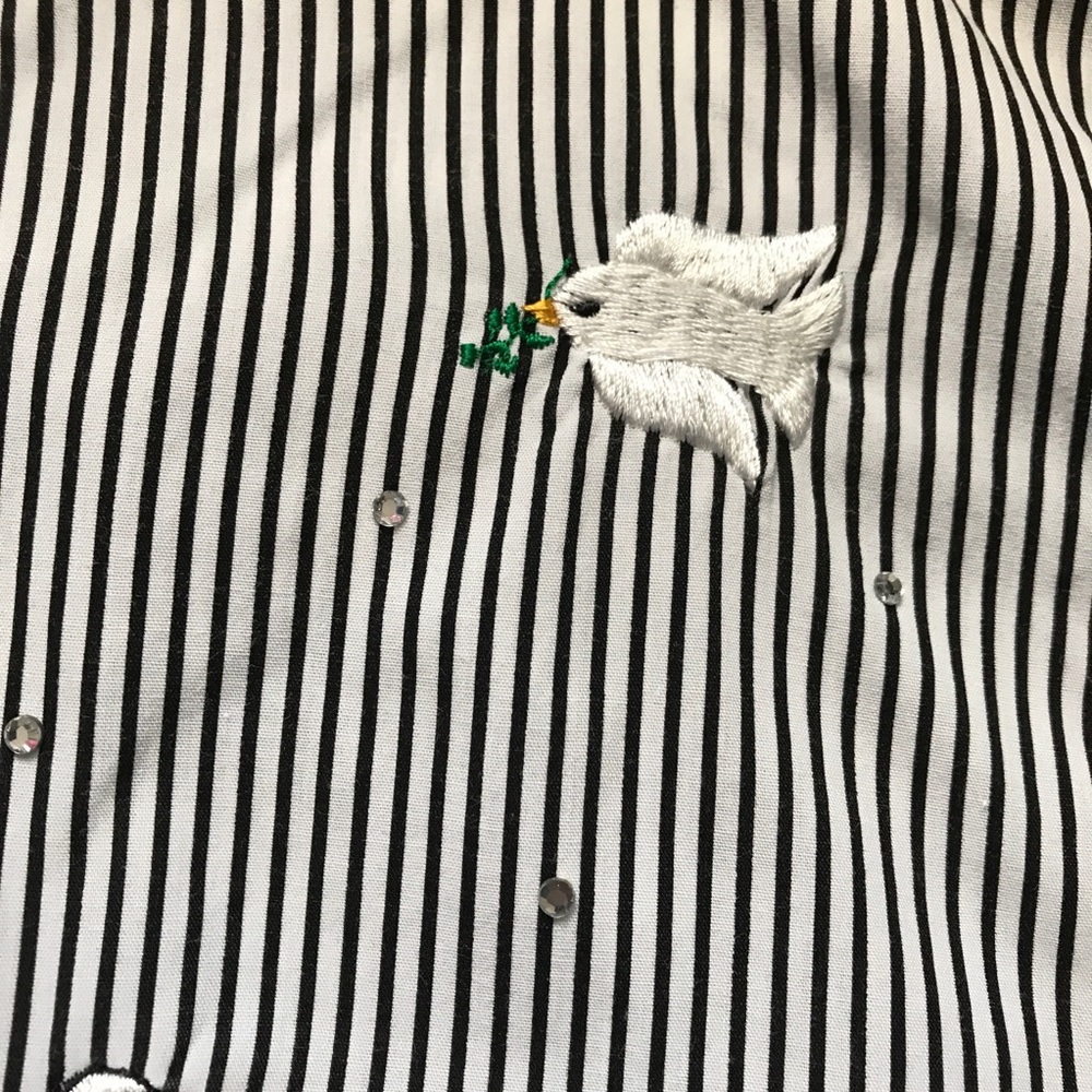 The Quacker Factory Embroidered Noah’s Ark Button Up Shirt Size Small Striped - Picture 6 of 14